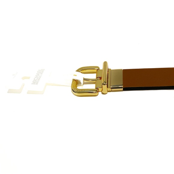 Michael Kors Brown Tan Logo Gold Buckle Belt NWT - Picture 5 of 9